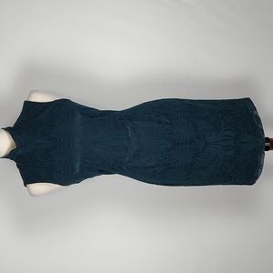 EUC Antonio Melani Forest Green Mock Neck Sleeveless Lace Cocktail Dress Size 2